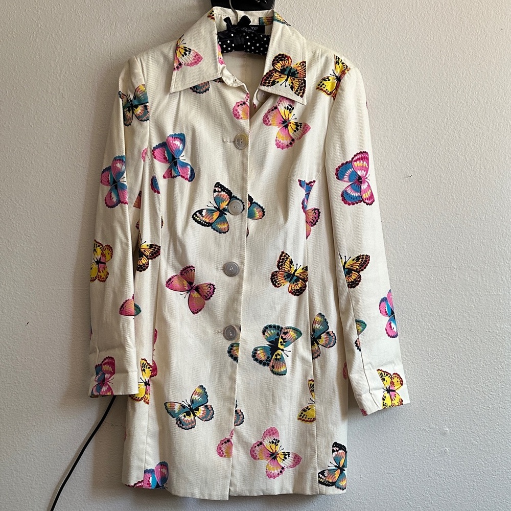 Karen Kane Multicolor Butterfly Print Trench Coat